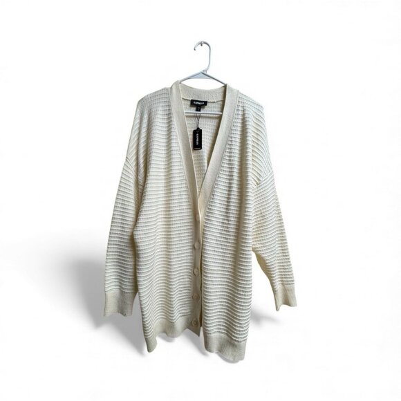 Express Cream Ribbed Button Front Cardigan Sweater NWT Size M - Picture 1 of 6